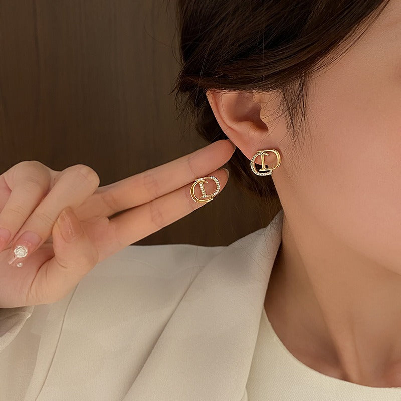 Cd Earrings For Women Silver Needle Versatile Letter