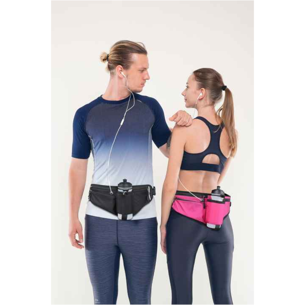 Elosung Black Running Waist Pack With Water Reflective Design And Multiple Storage Pockets For Outdoor Activities