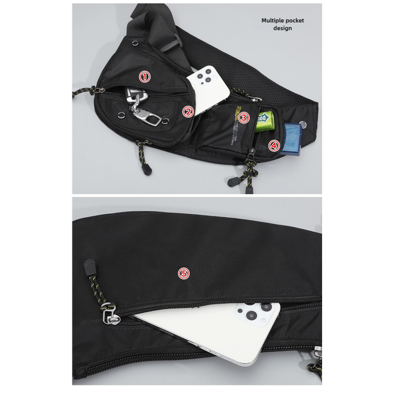 Elosung Black And Grey Men's Chest Bag Multi Functional Waterproof Crossbody Sling For Outdoor Sports