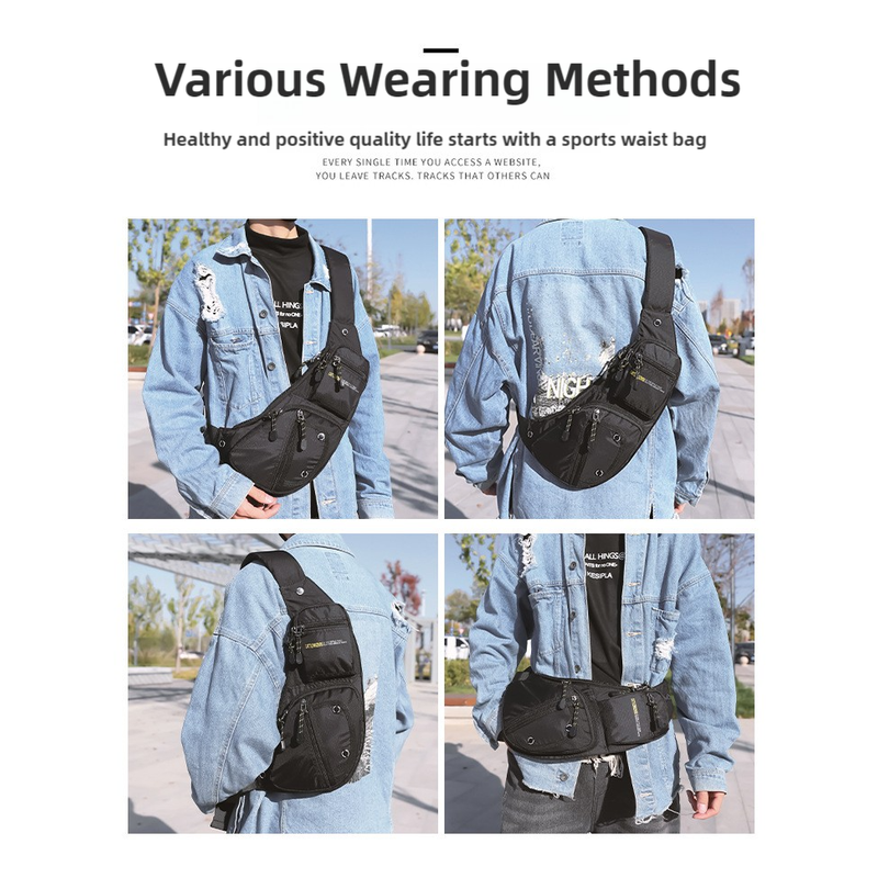 Elosung Black And Grey Men's Chest Bag Multi Functional Waterproof Crossbody Sling For Outdoor Sports