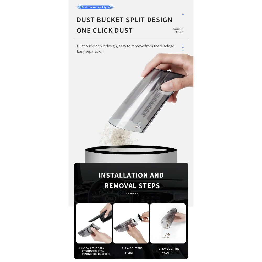 Wireless Handheld Car Vacuum Cleaner 8000Pa Suction Usb Rechargeable Wet & Dry Use Lightweight With Washable Filter 40 M