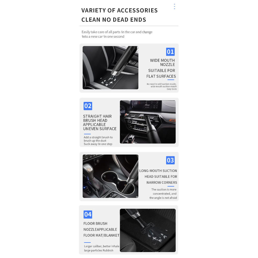 Wireless Handheld Car Vacuum Cleaner 8000Pa Suction Usb Rechargeable Wet & Dry Use Lightweight With Washable Filter 40 M