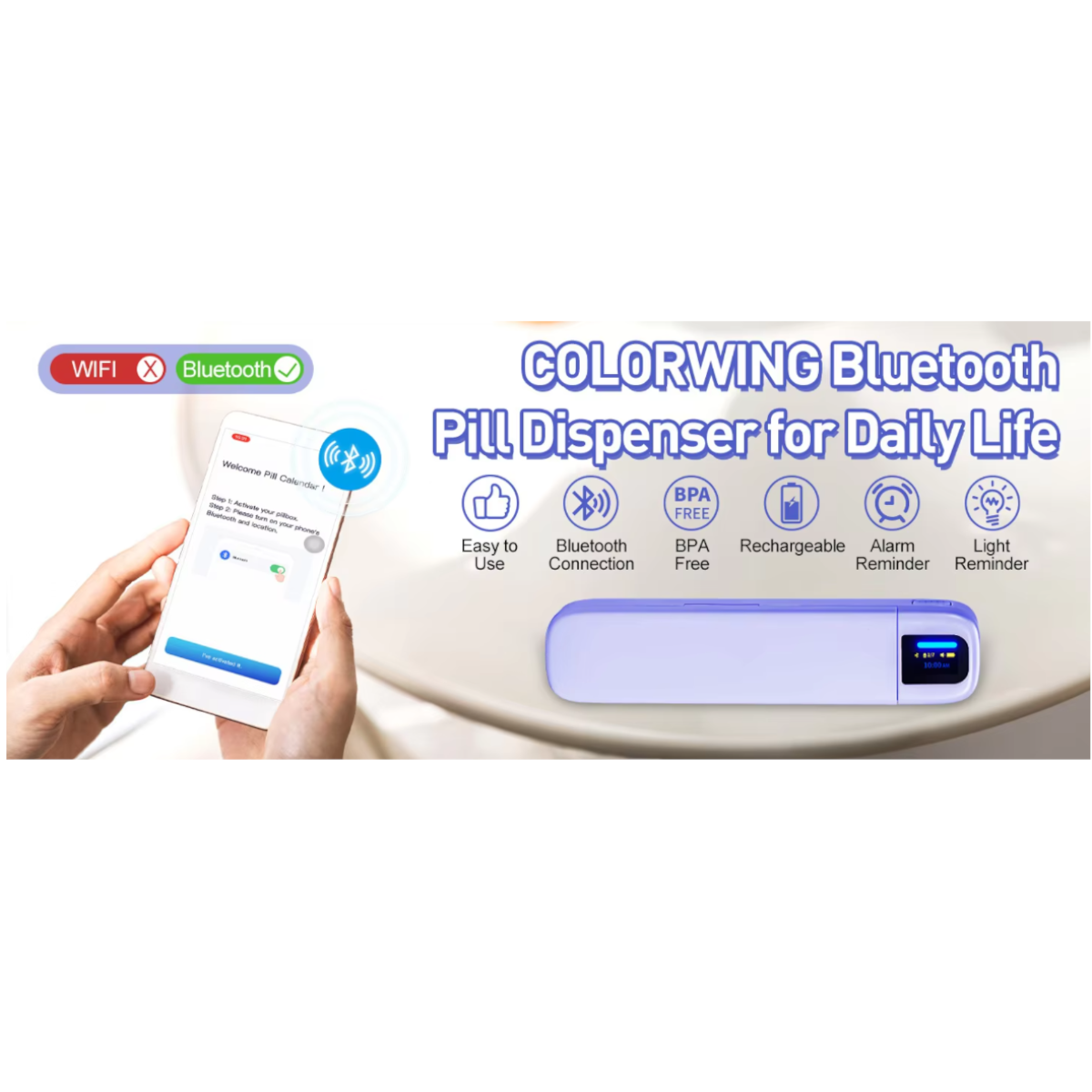 Bluetooth Smart Electronic Pill Case With Timer Clock 7 Day Portable Dispenser Box