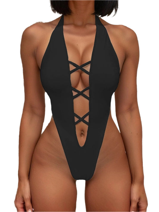 One-Piece Swimsuit Sexy Bikini Womens Backless Solid Color