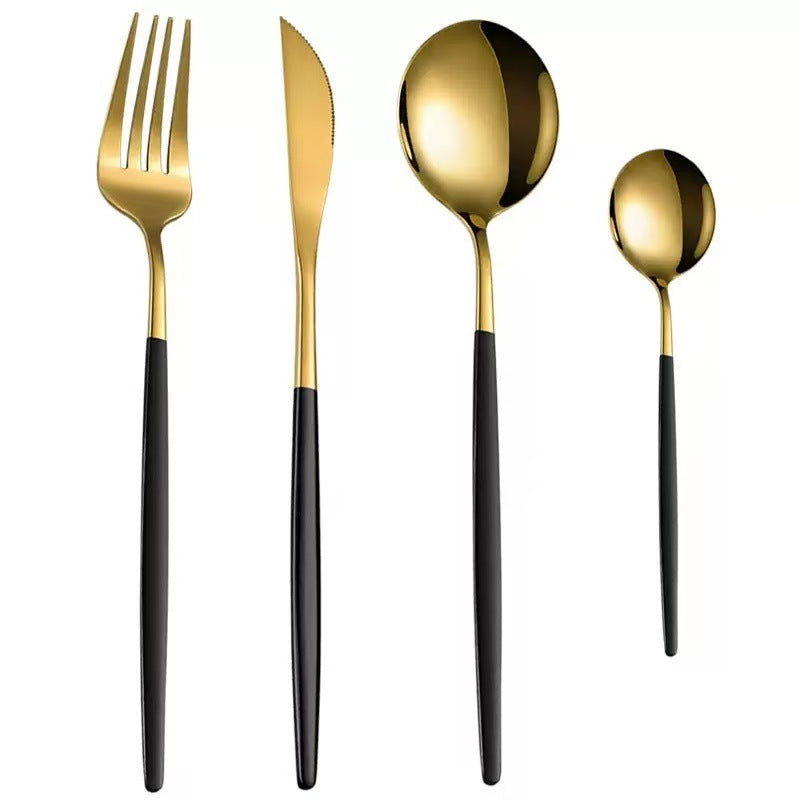 Stainless Steel Cutlery Set With Portuguese Gold Spray Painted Steak Knife Fork Spoon And Tea 4-Piece Gift Pack