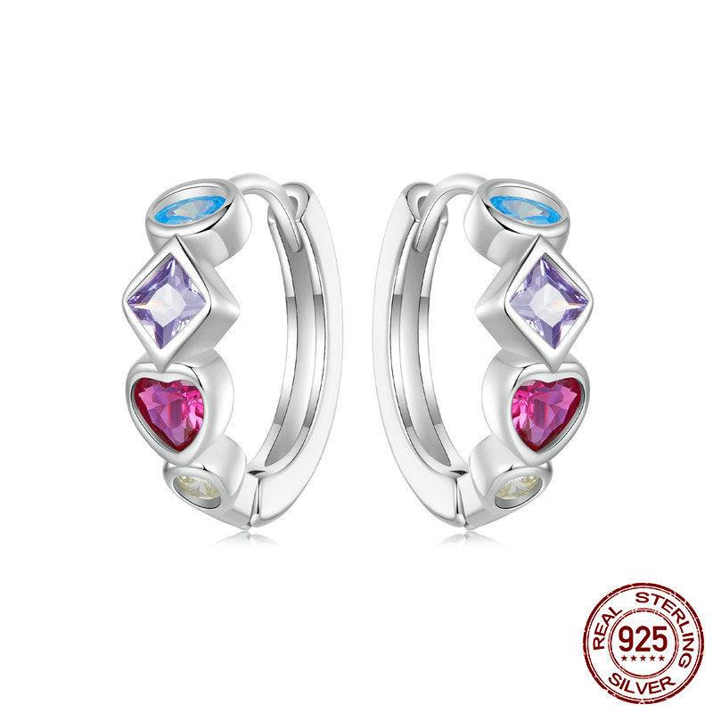 Silver Charm Zirconia Splicing Ear Buckle European American Fashion Earrings