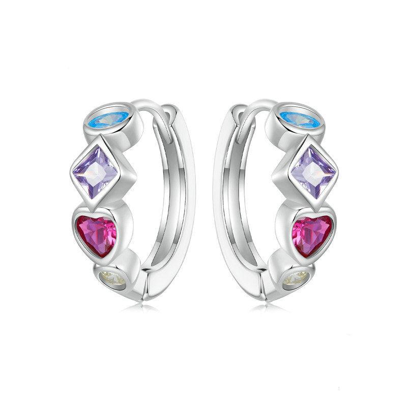 Silver Charm Zirconia Splicing Ear Buckle European American Fashion Earrings