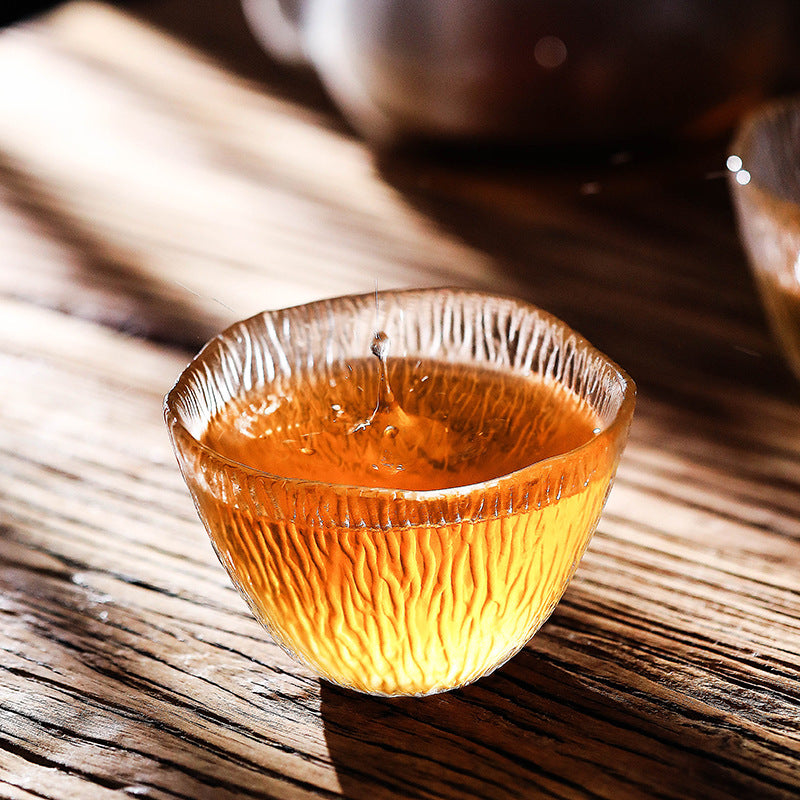 Small Personal Cup Tea Tasting Hammer Patterned Kung Fu Heat Resistant Glass Single