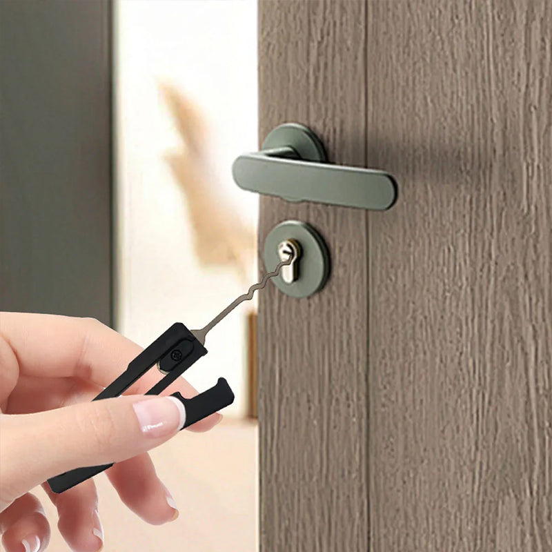 Essential Stainless Steel Multi Tool: Quick Flip Grav Pick Door Keys Lock Rake. Durable.