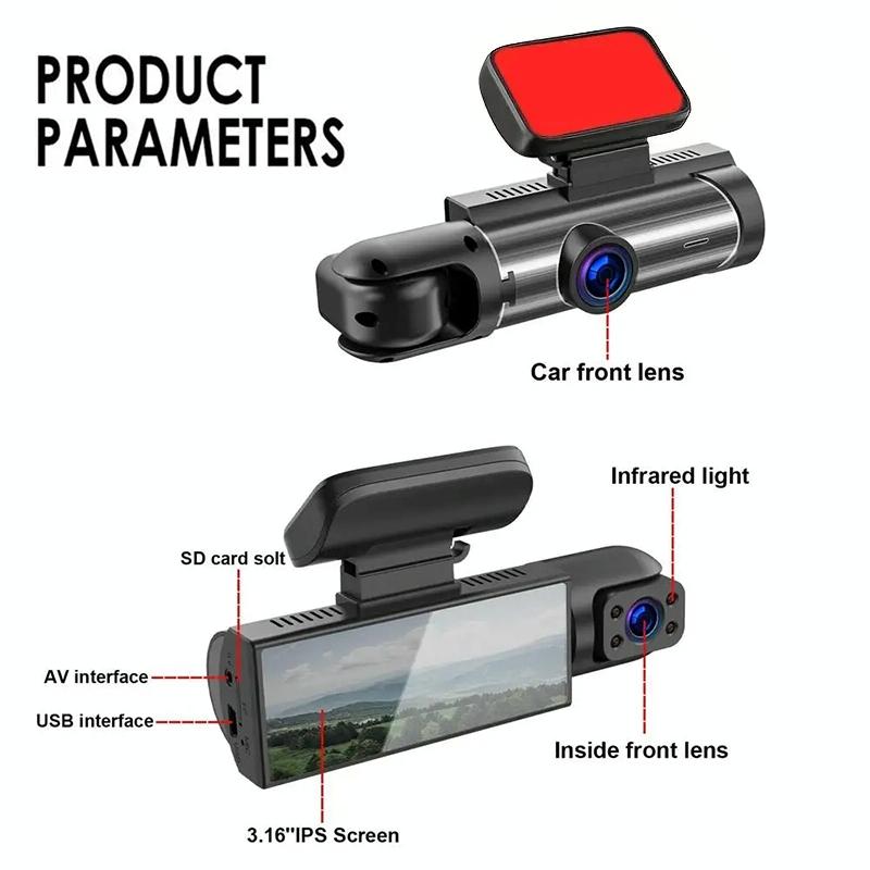 3.16 Inch 1080P Hd Night Vision Front And Inside Dual Lenses Driving Recorder