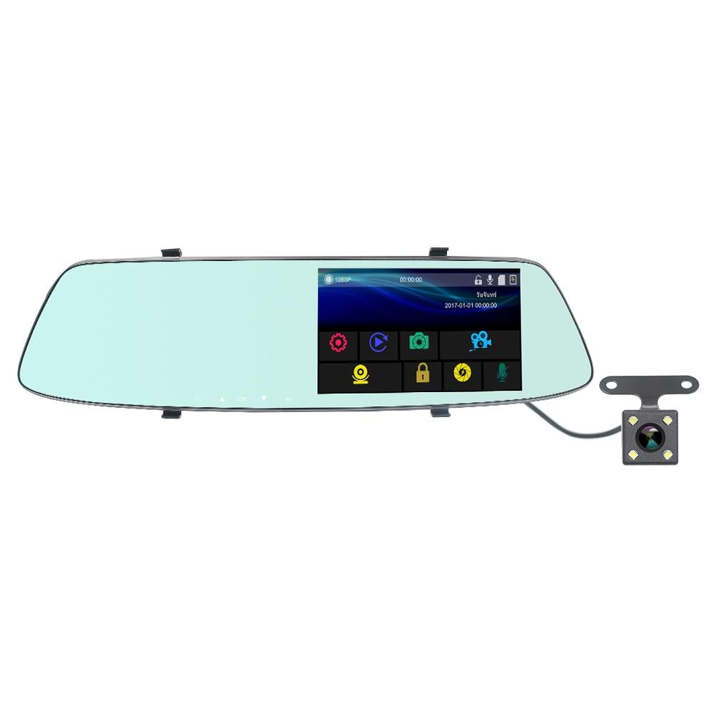 5 Inch Lcd Touch Screen Rear View Mirror Car Recorder With Dual Cameras