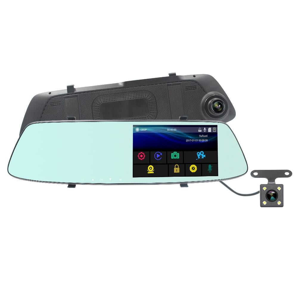 5 Inch Lcd Touch Screen Rear View Mirror Car Recorder With Dual Cameras