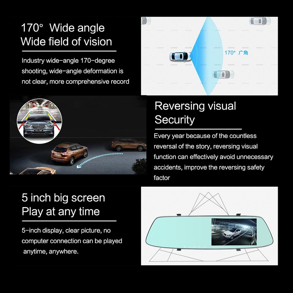 5 Inch Lcd Touch Screen Rear View Mirror Car Recorder With Dual Cameras