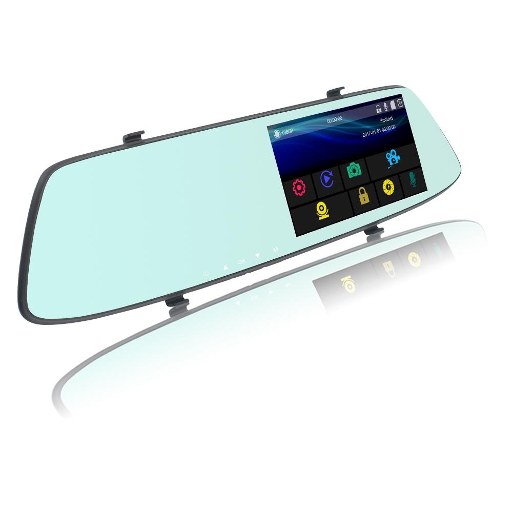 5 Inch Lcd Touch Screen Rear View Mirror Car Recorder With Dual Cameras