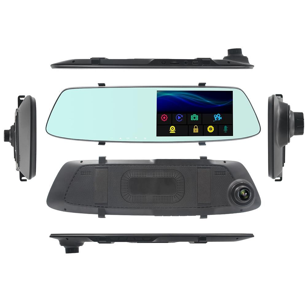 5 Inch Lcd Touch Screen Rear View Mirror Car Recorder With Dual Cameras