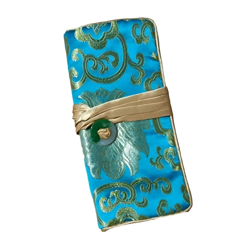 Chinese Silk Brocade Jewelry Roll Up Bags Travel Storage Pouch For Accessories