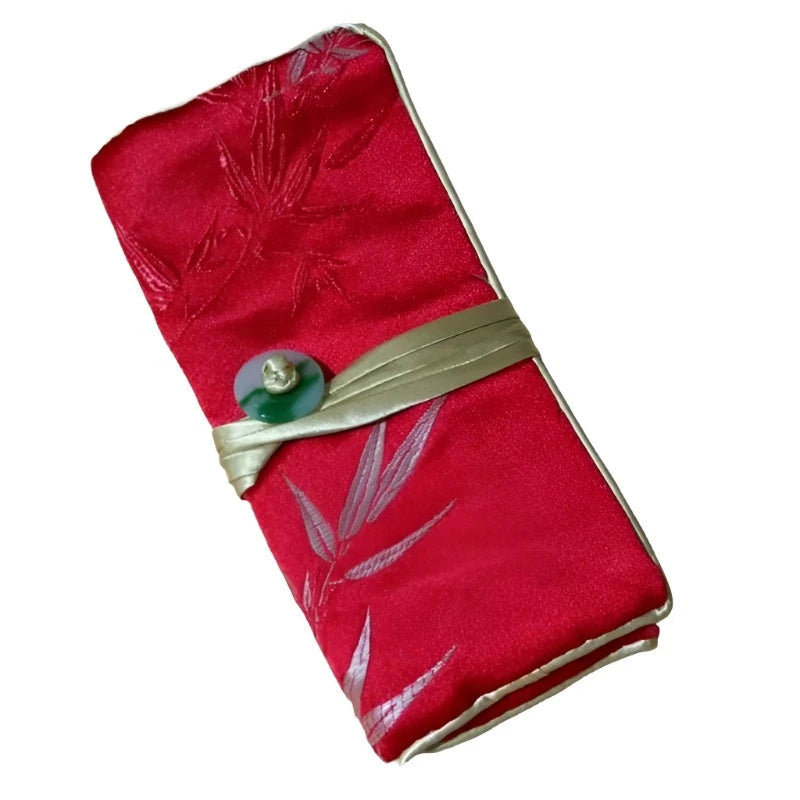 Chinese Silk Brocade Jewelry Roll Up Bags Travel Storage Pouch For Accessories