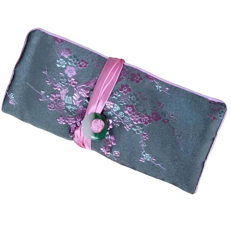 Chinese Silk Brocade Jewelry Roll Up Bags Travel Storage Pouch For Accessories