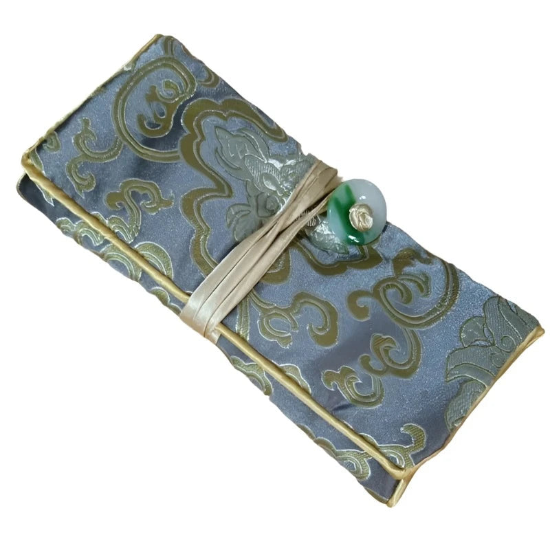 Chinese Silk Brocade Jewelry Roll Up Bags Travel Storage Pouch For Accessories