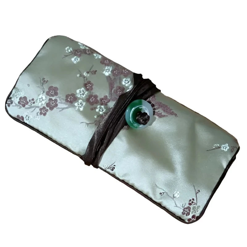 Chinese Silk Brocade Jewelry Roll Up Bags Travel Storage Pouch For Accessories
