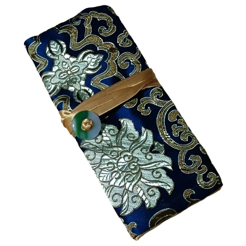 Chinese Silk Brocade Jewelry Roll Up Bags Travel Storage Pouch For Accessories