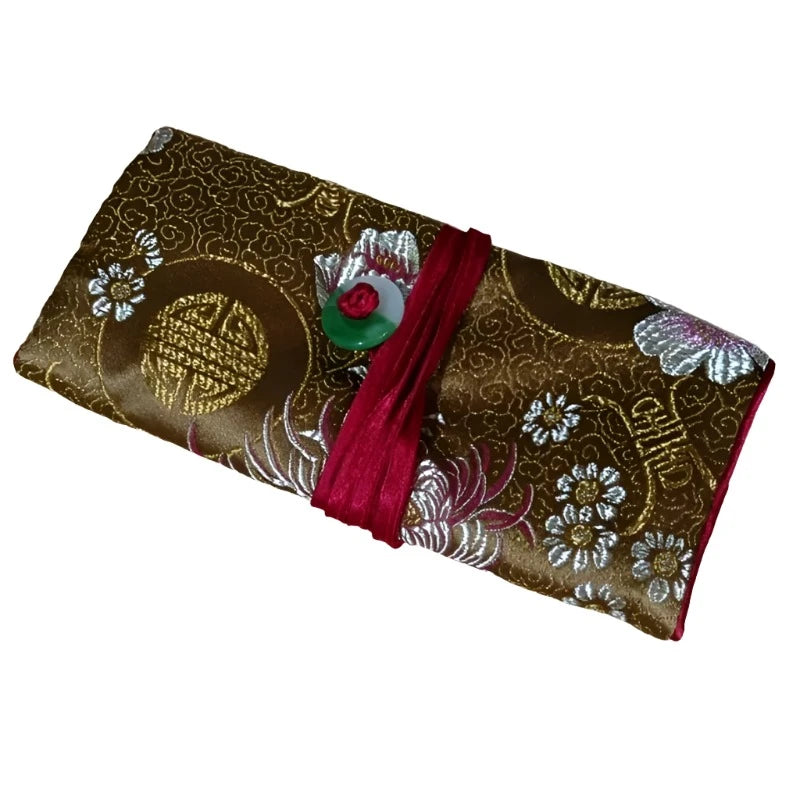 Chinese Silk Brocade Jewelry Roll Up Bags Travel Storage Pouch For Accessories