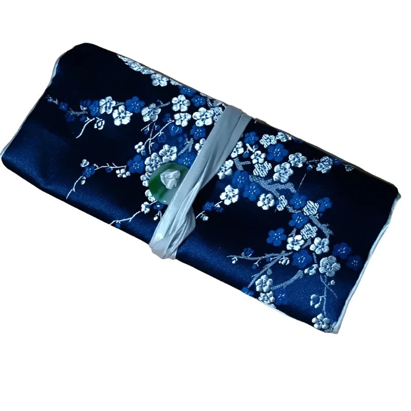 Chinese Silk Brocade Jewelry Roll Up Bags Travel Storage Pouch For Accessories