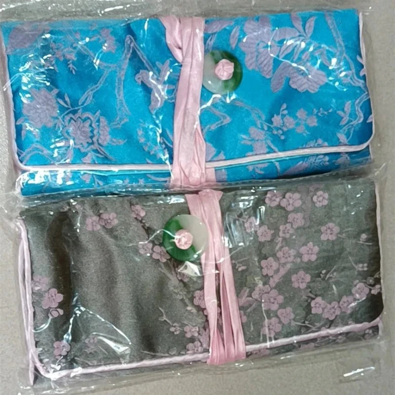 Chinese Silk Brocade Jewelry Roll Up Bags Travel Storage Pouch For Accessories