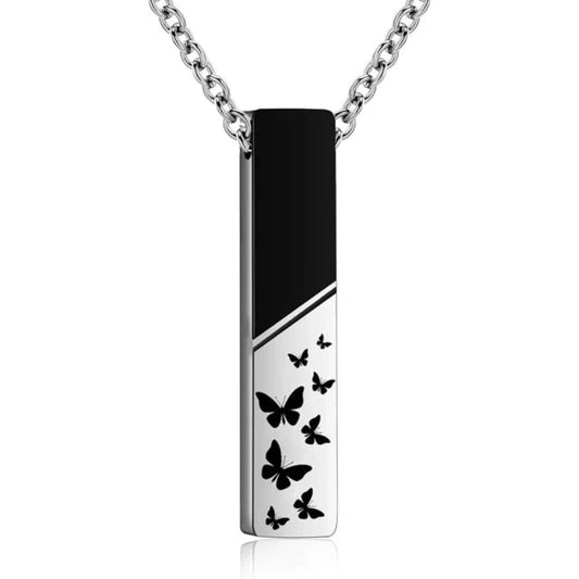 Cremation Jewelry Urn Necklace For Ashes Bar Butterfly Pendant Stainless Steel Locket