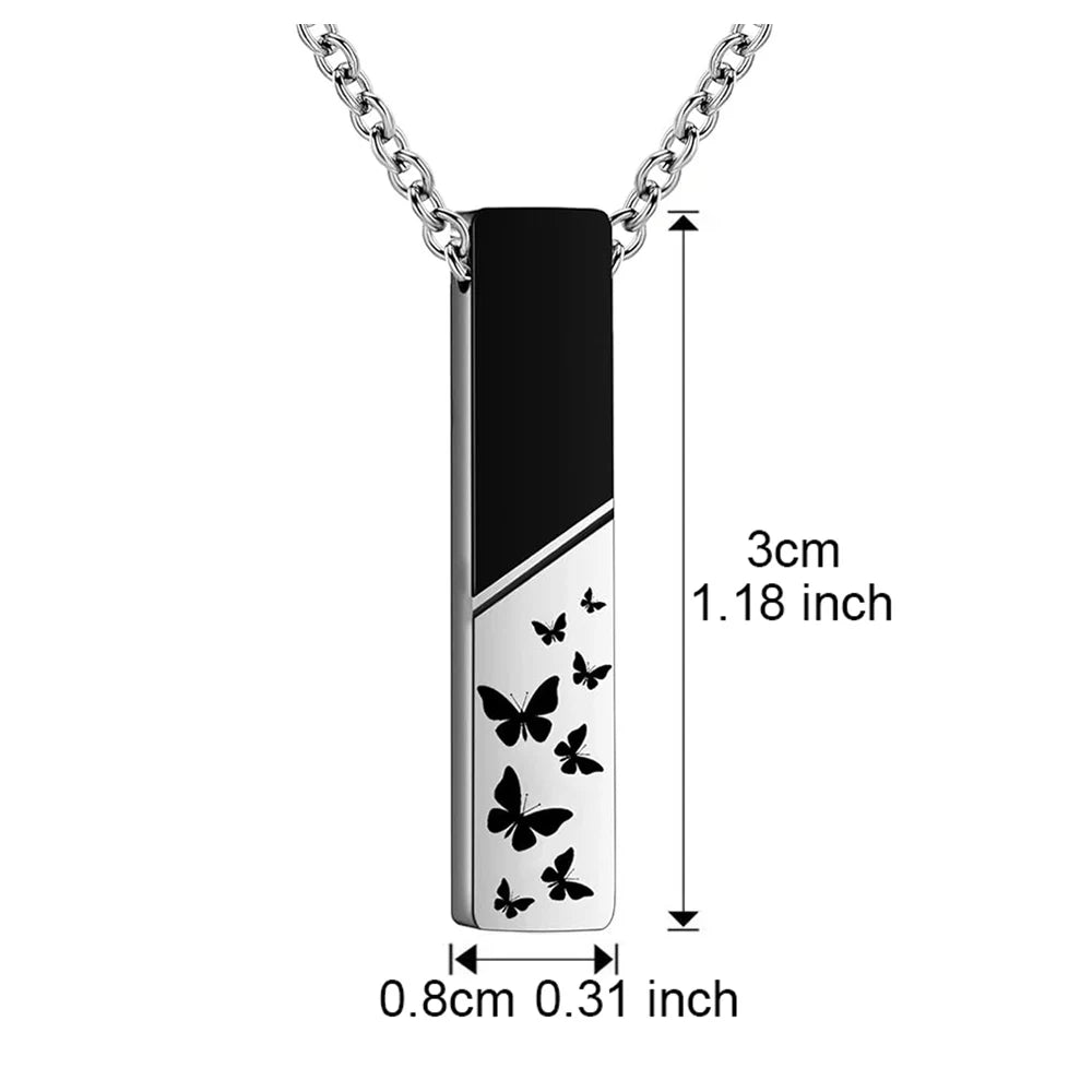 Cremation Jewelry Urn Necklace For Ashes Bar Butterfly Pendant Stainless Steel Locket