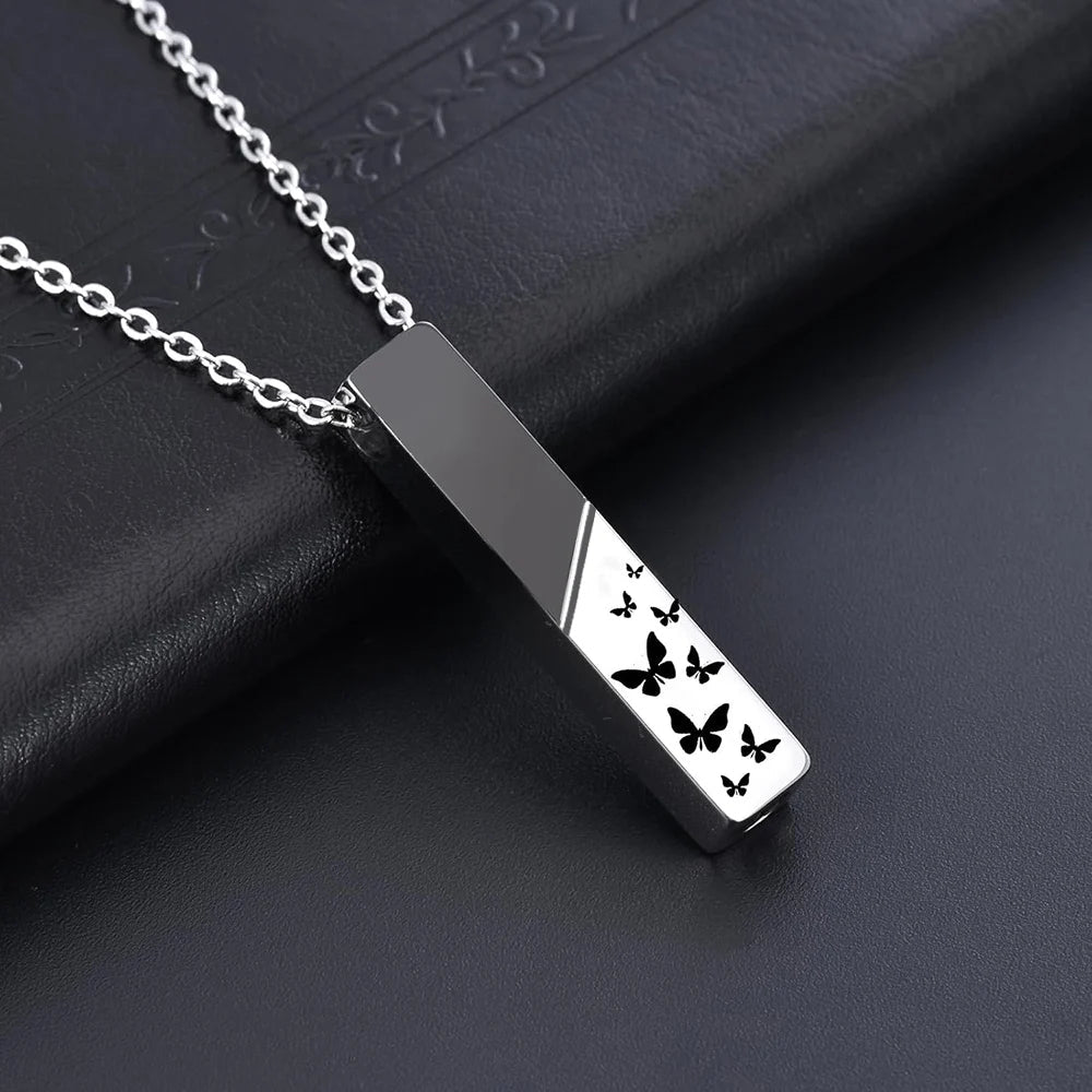 Cremation Jewelry Urn Necklace For Ashes Bar Butterfly Pendant Stainless Steel Locket