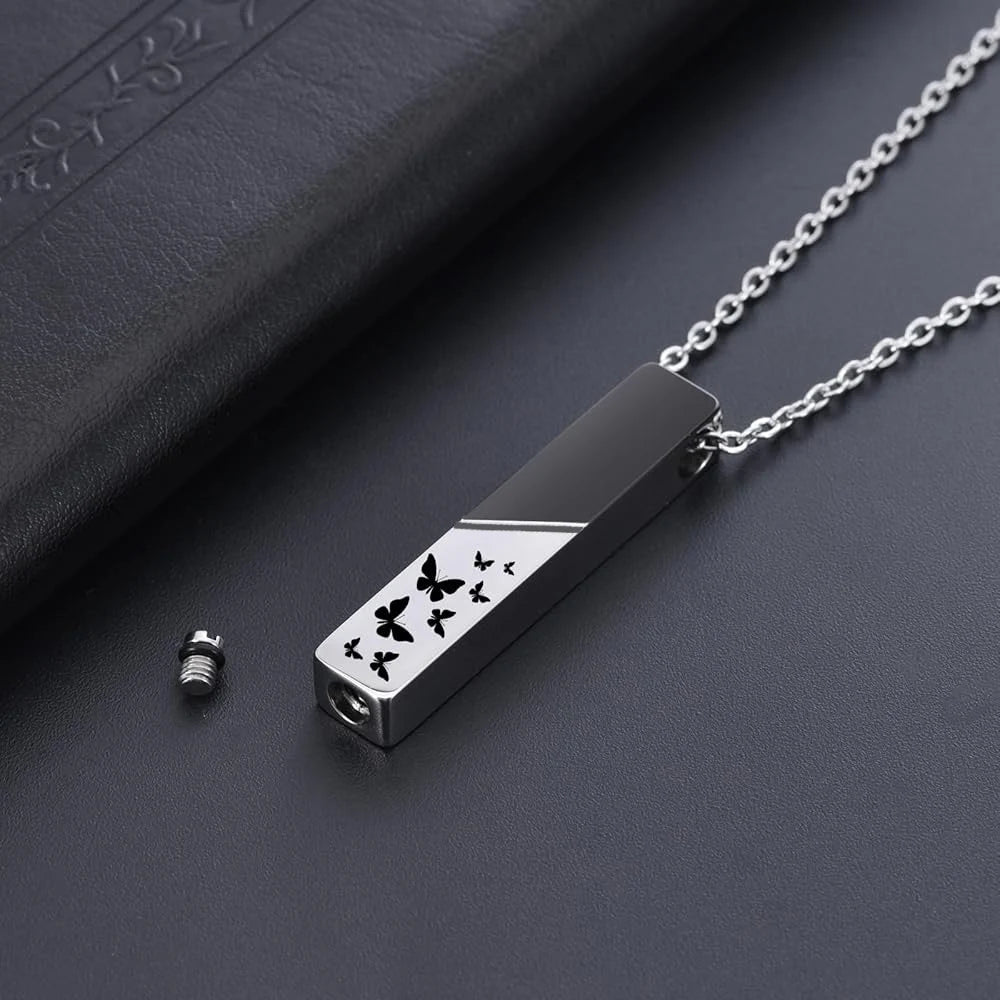 Cremation Jewelry Urn Necklace For Ashes Bar Butterfly Pendant Stainless Steel Locket