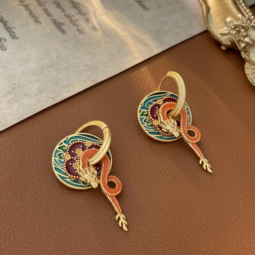 Style Palace Dragon Shaped Earrings For Women In Copper Material