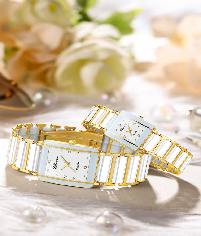 Square Couple Watch For Women And Men Ceramic Quartz