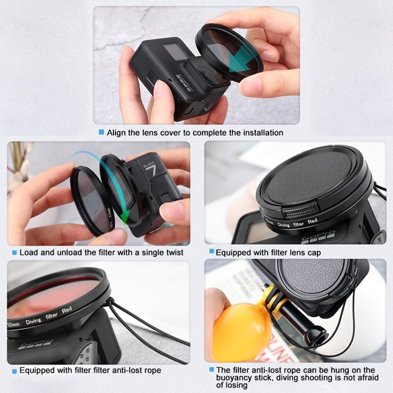 52 Millimetre Lens Filter Kit For Gopro Hero 7 6 With Adapter And Cap