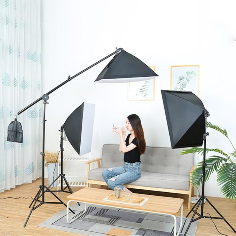 Single Light Softbox Set With Tripod And Arm Jib For Studio Flash Equipment