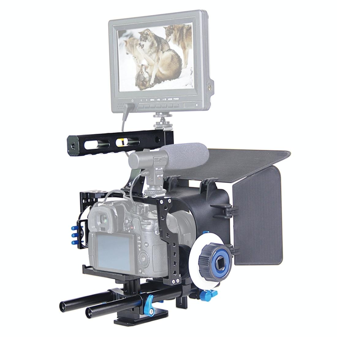Video Camera Cage Stabilizer Kit With Matte Box And Follow Focus For Panasonic Lumix Dmc Gh4 G7 Sony A7 Series
