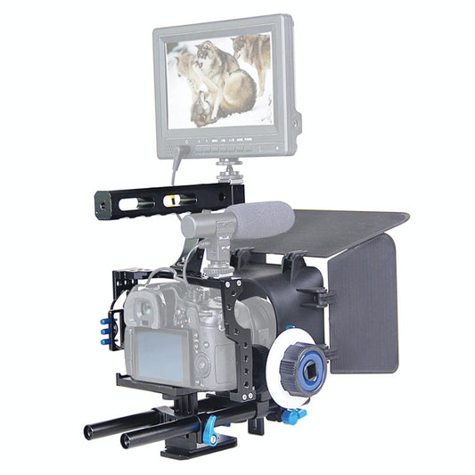Video Camera Cage Stabilizer Kit With Matte Box And Follow Focus For Panasonic Lumix Dmc Gh4 G7 Sony A7 Series