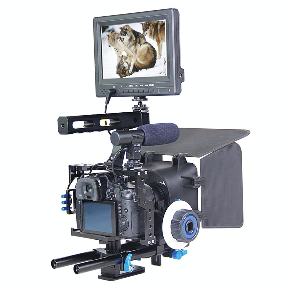 Video Camera Cage Stabilizer Kit With Matte Box And Follow Focus For Panasonic Lumix Dmc Gh4 G7 Sony A7 Series