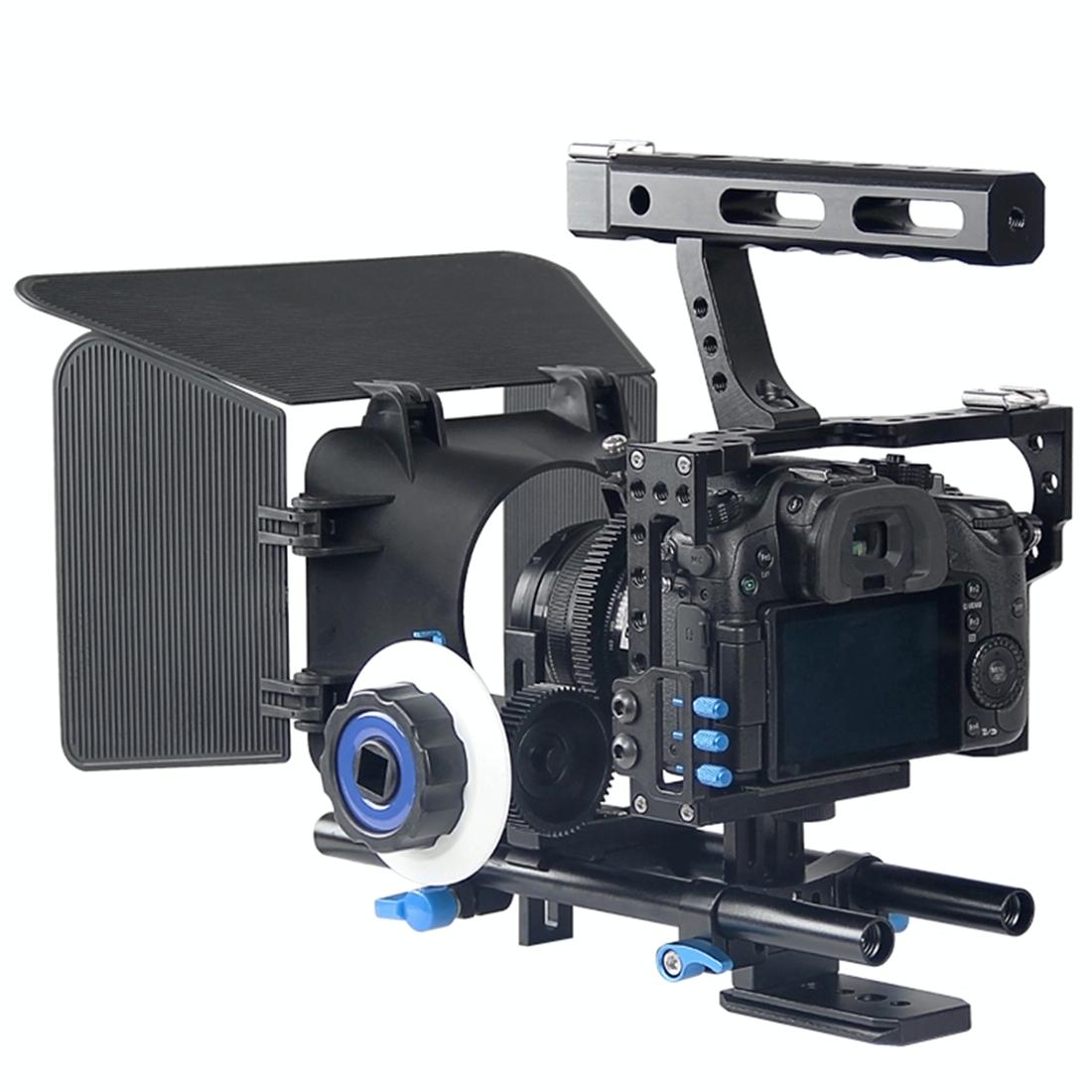 Video Camera Cage Stabilizer Kit With Matte Box And Follow Focus For Panasonic Lumix Dmc Gh4 G7 Sony A7 Series