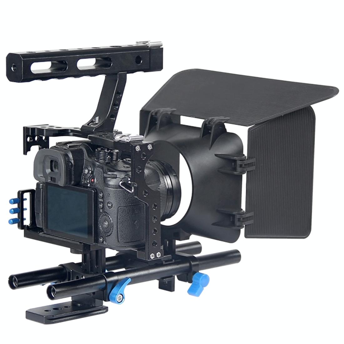Video Camera Cage Stabilizer Kit With Matte Box And Follow Focus For Panasonic Lumix Dmc Gh4 G7 Sony A7 Series