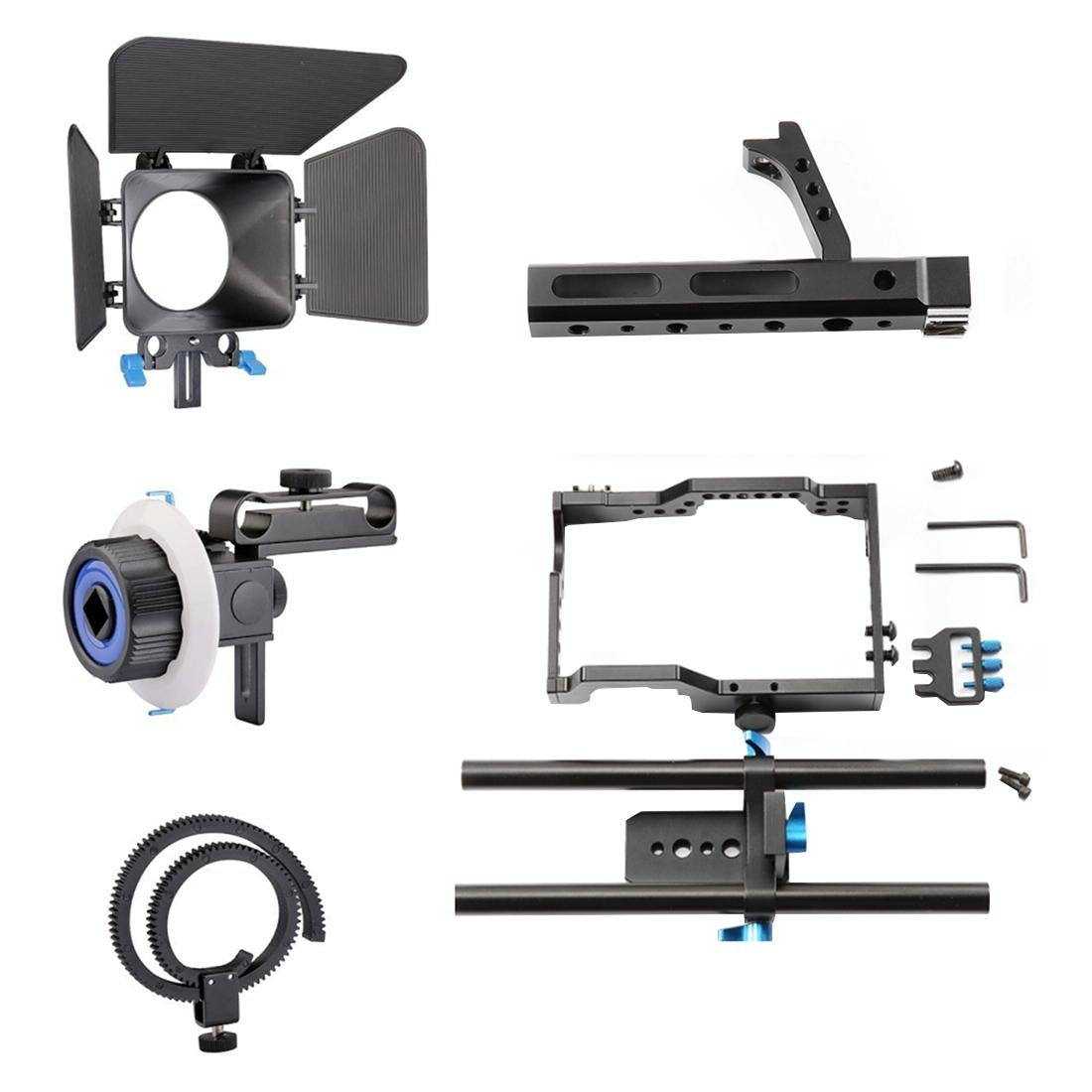 Video Camera Cage Stabilizer Kit With Matte Box And Follow Focus For Panasonic Lumix Dmc Gh4 G7 Sony A7 Series