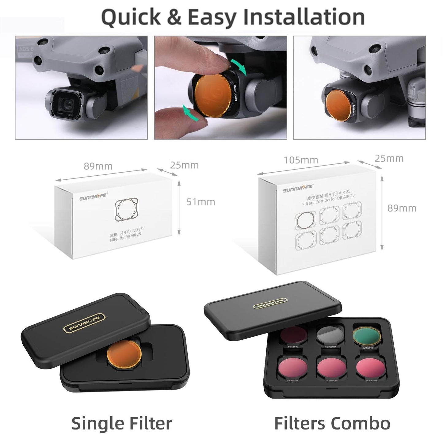 4 In 1 Lens Filter For Dji Air 2S With Mcuv Cpl Nd4 And Nd8 Features
