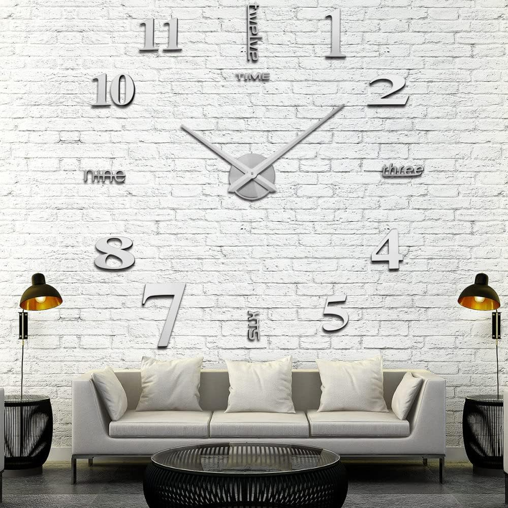 Wall Clock Silver Design 27 Inch 3D Diy Mirror Acrylic Sticker