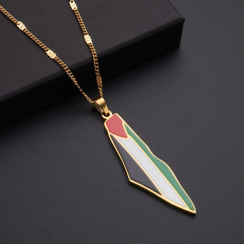 Veile Studios Titanium Steel Stainless Drip Glue Middle East Israel Palestine Map Pendant Necklace