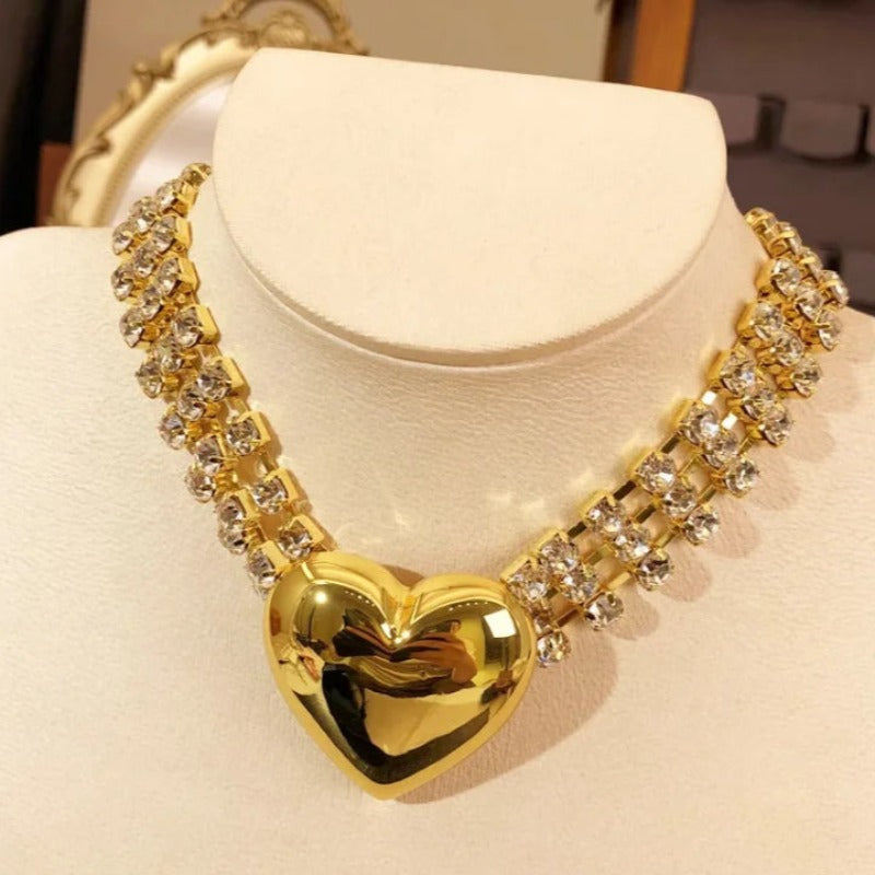 Veile Studios Fashionable Multi-Layer Heart Crystal Inlaid Necklace Luxury Choker Jewelry