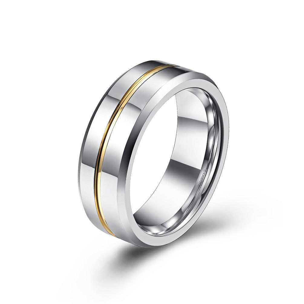 Blue Tungsten Gold Simple Mens Ring With Ribbon Wear Resistant Design