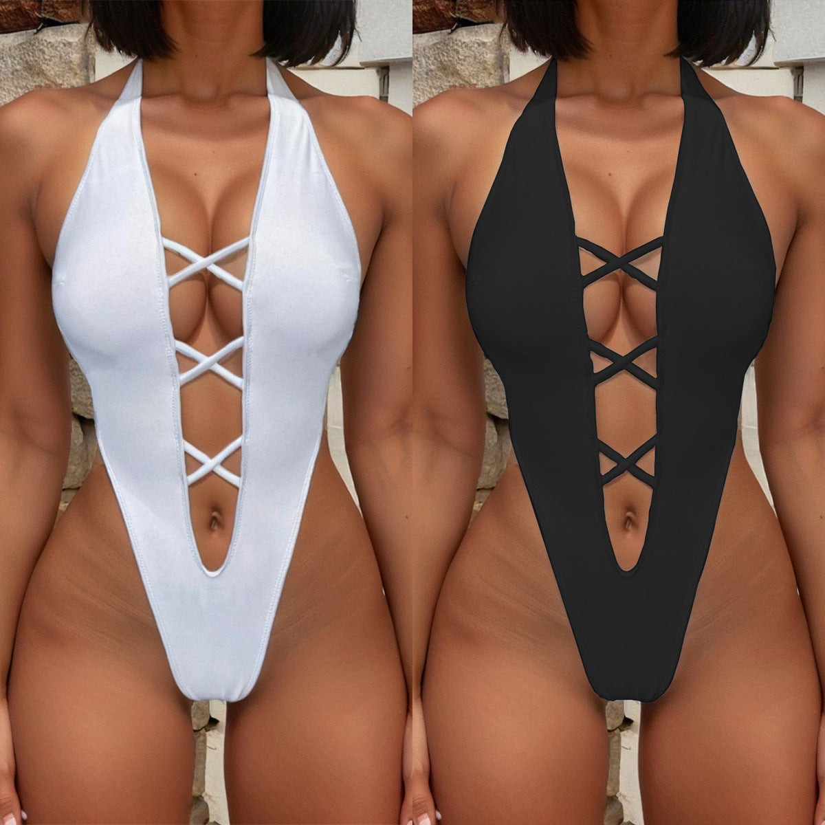 One-Piece Swimsuit Sexy Bikini Womens Backless Solid Color