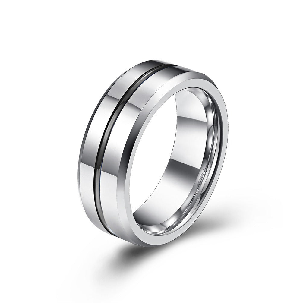 Blue Tungsten Gold Simple Mens Ring With Ribbon Wear Resistant Design
