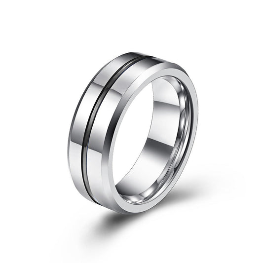 Blue Tungsten Gold Simple Mens Ring With Ribbon Wear Resistant Design